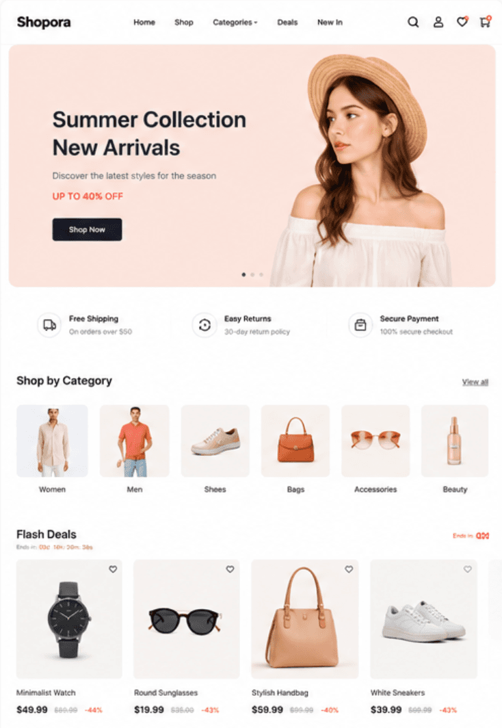 Shopora Fashion application screen 1